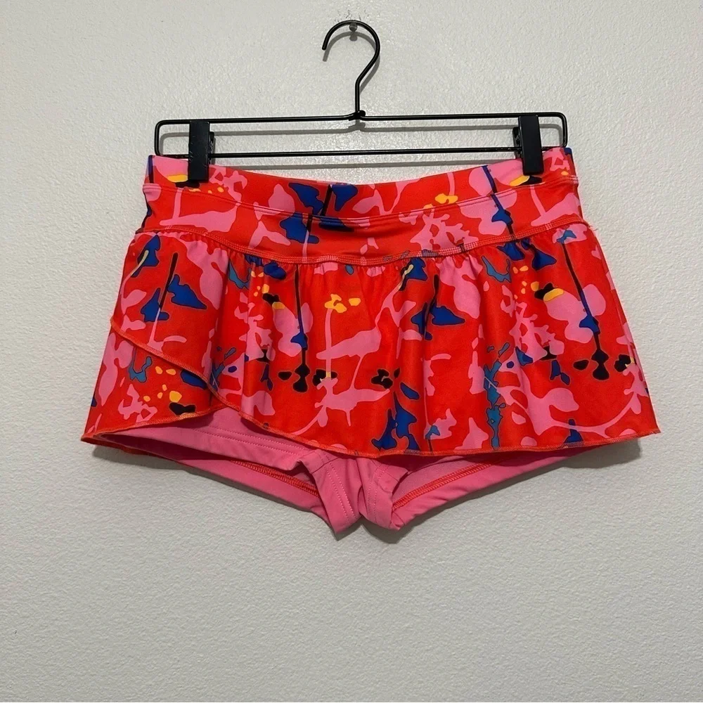 Rei girl’s rash guard skirted swim shorts multicolor red pink blue size L 14-16